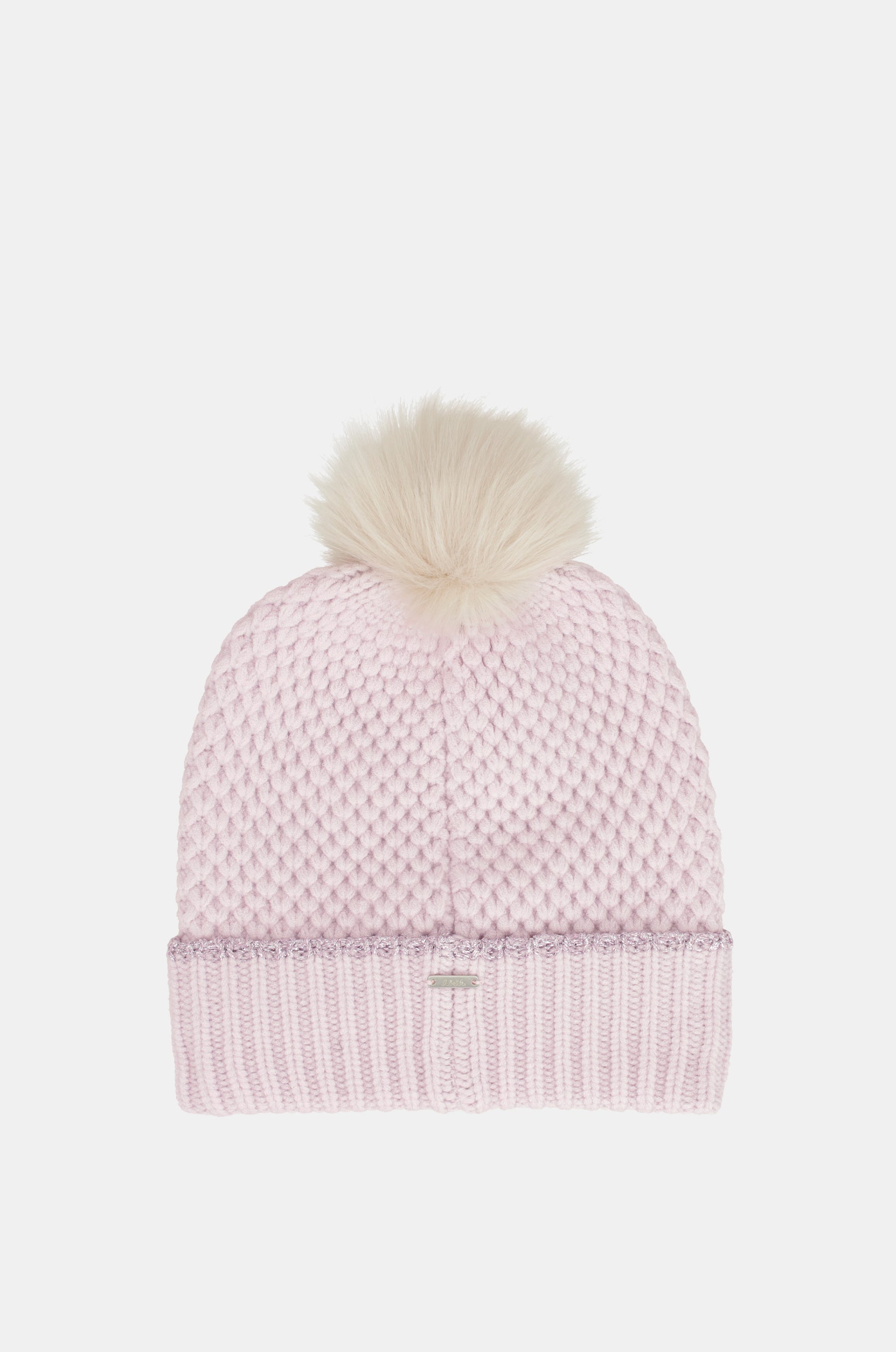Knitted beanie with pink pompom