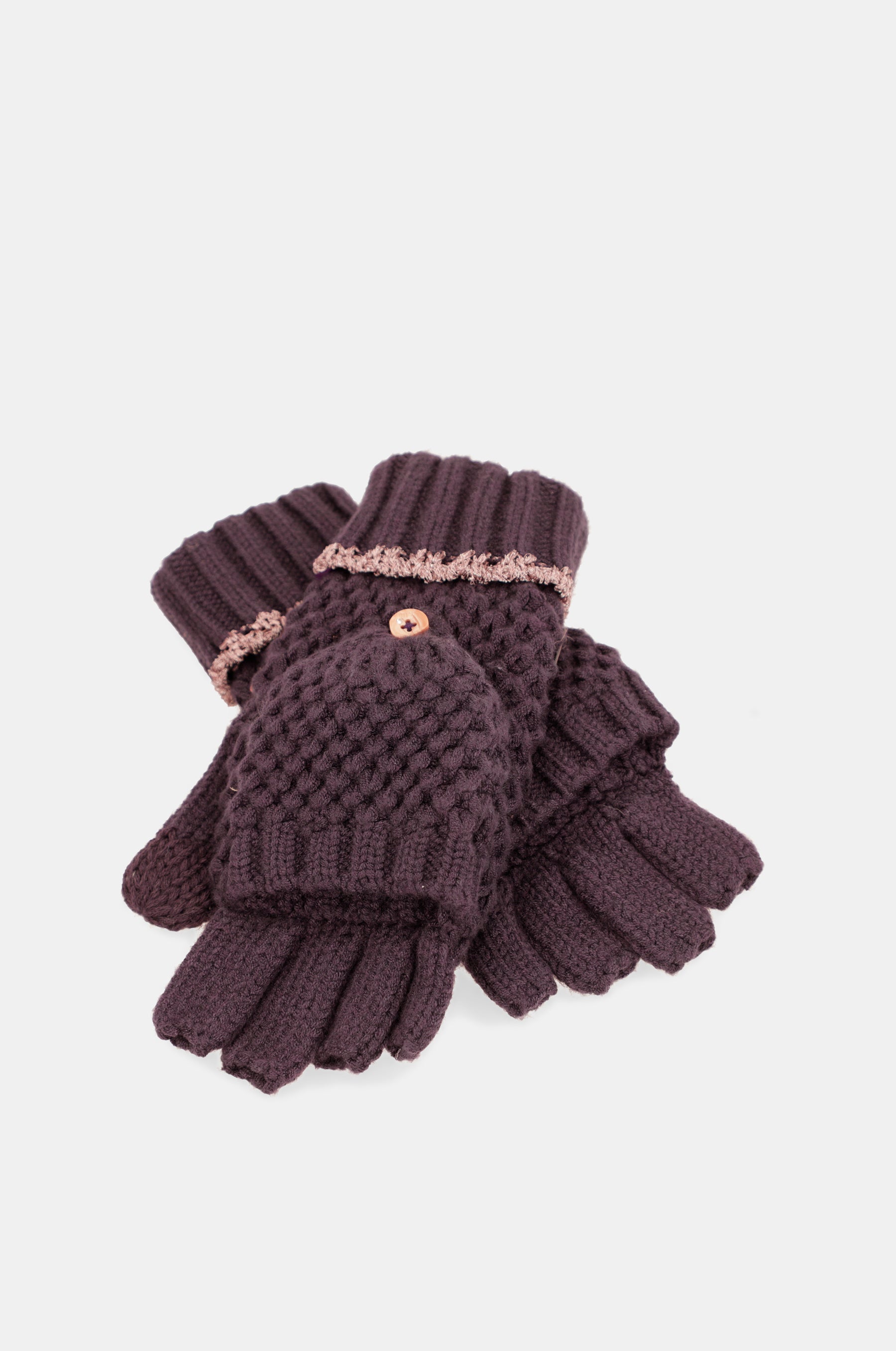 Purple knitted mittens