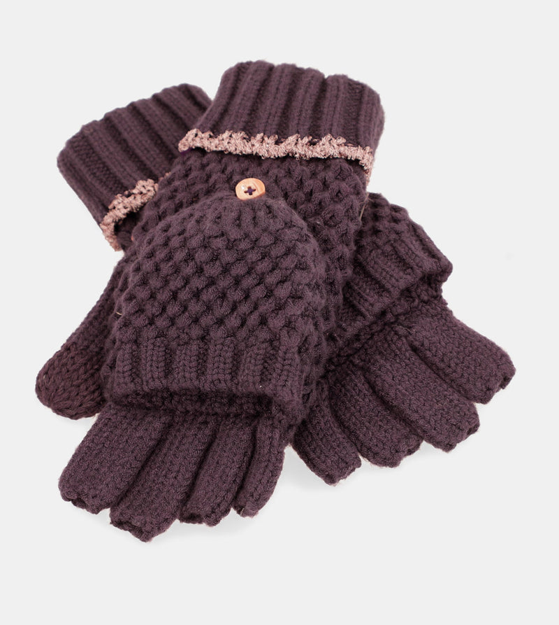 Purple knitted mittens