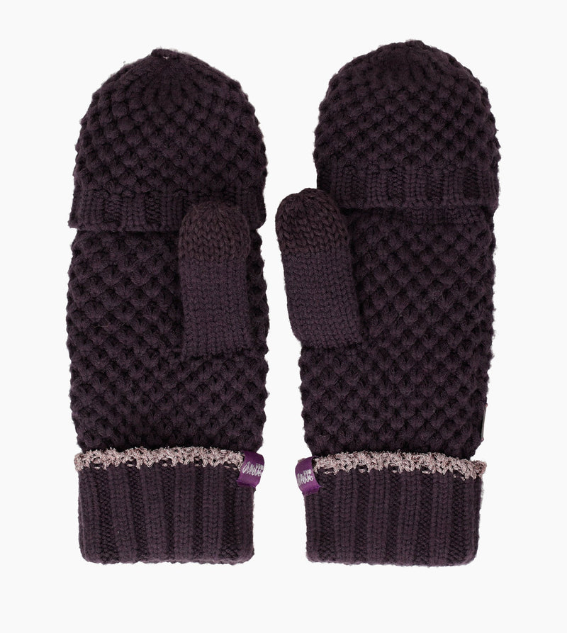 Purple knitted mittens