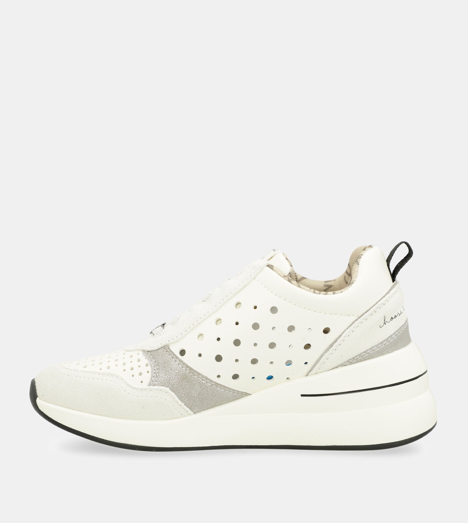 White wedge sneakers with polka dots