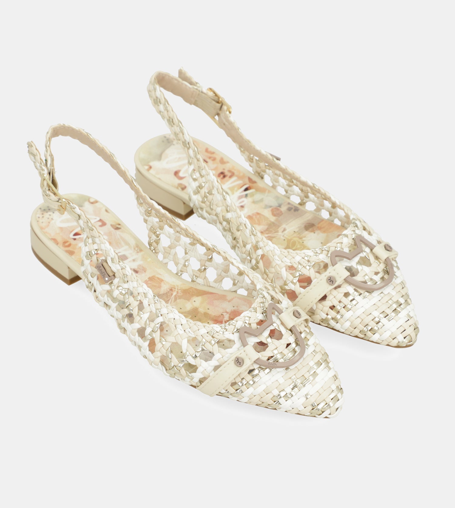 White and pink slingback ballet flats