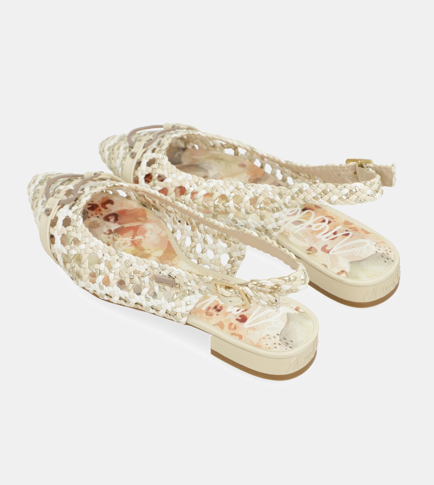 White and pink slingback ballet flats