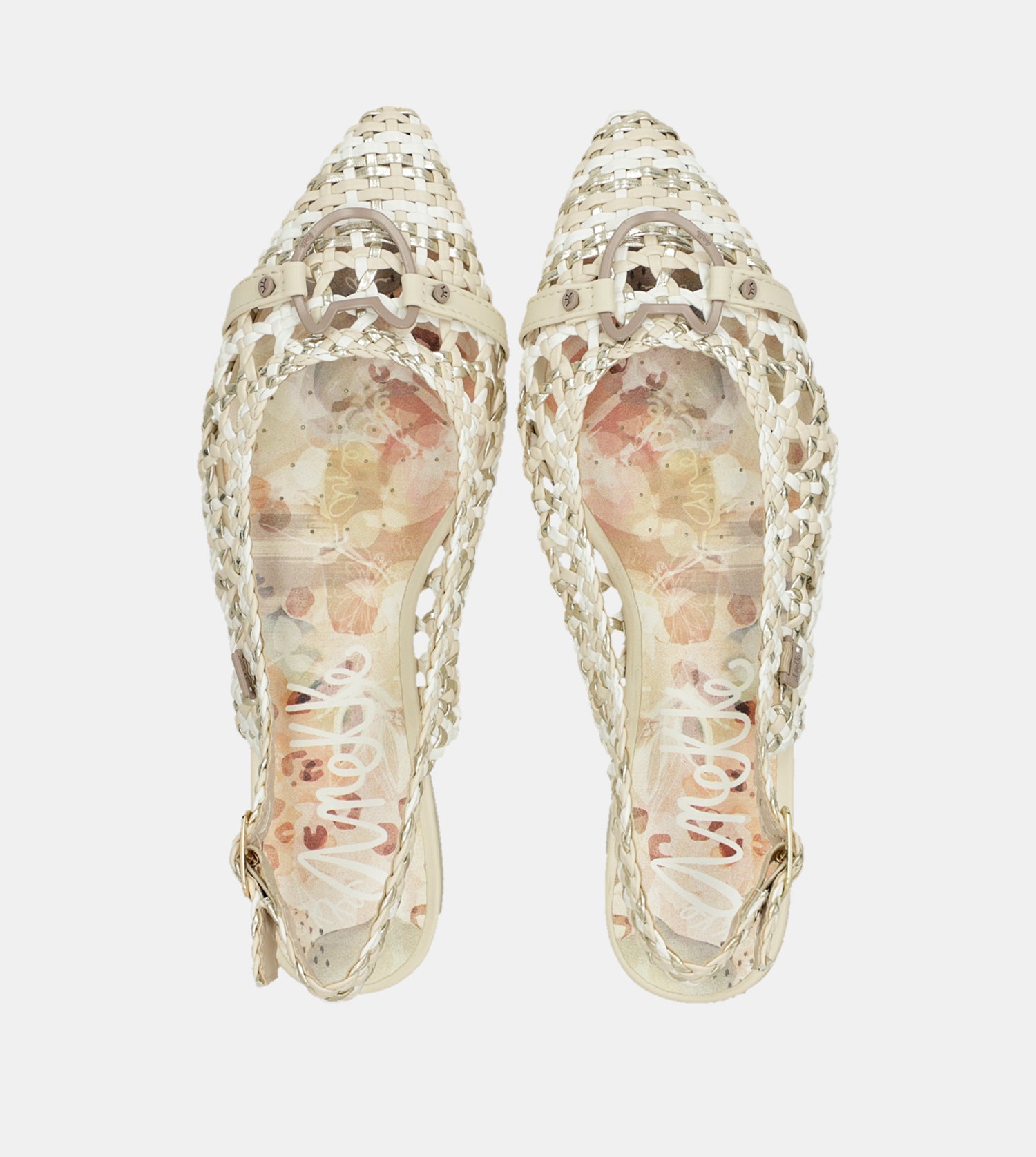 White and pink slingback ballet flats