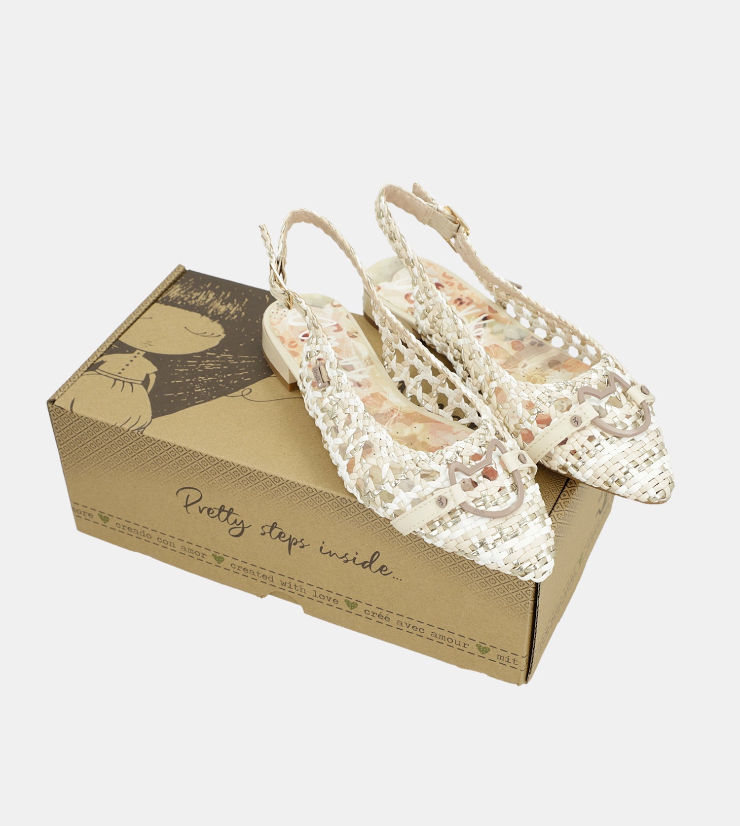 White and pink slingback ballet flats