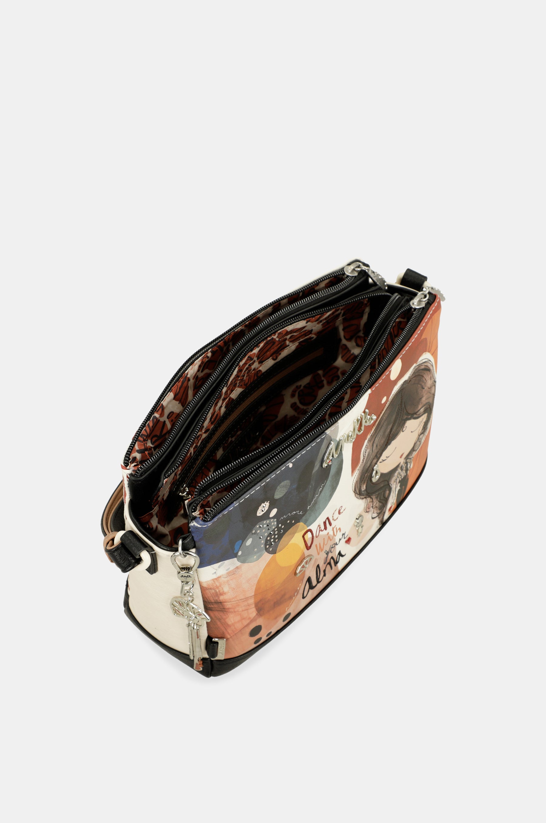 Printed crossbody bag with 3 compartments Alma