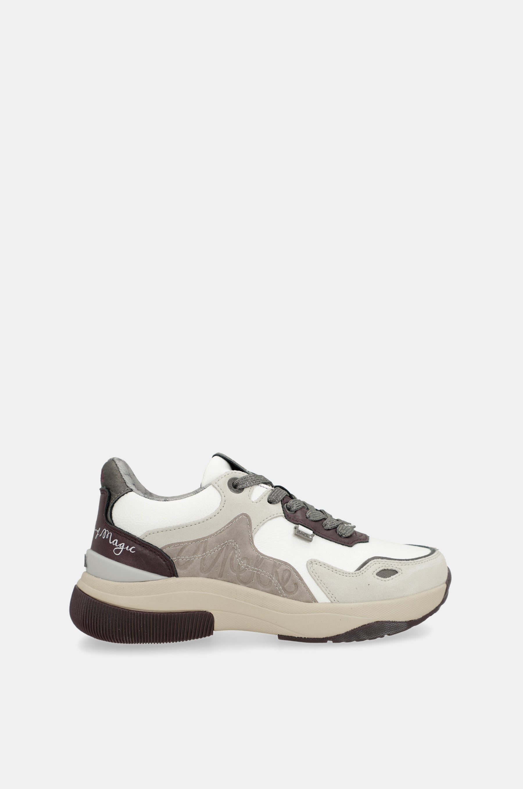 White & burgundy sneakers