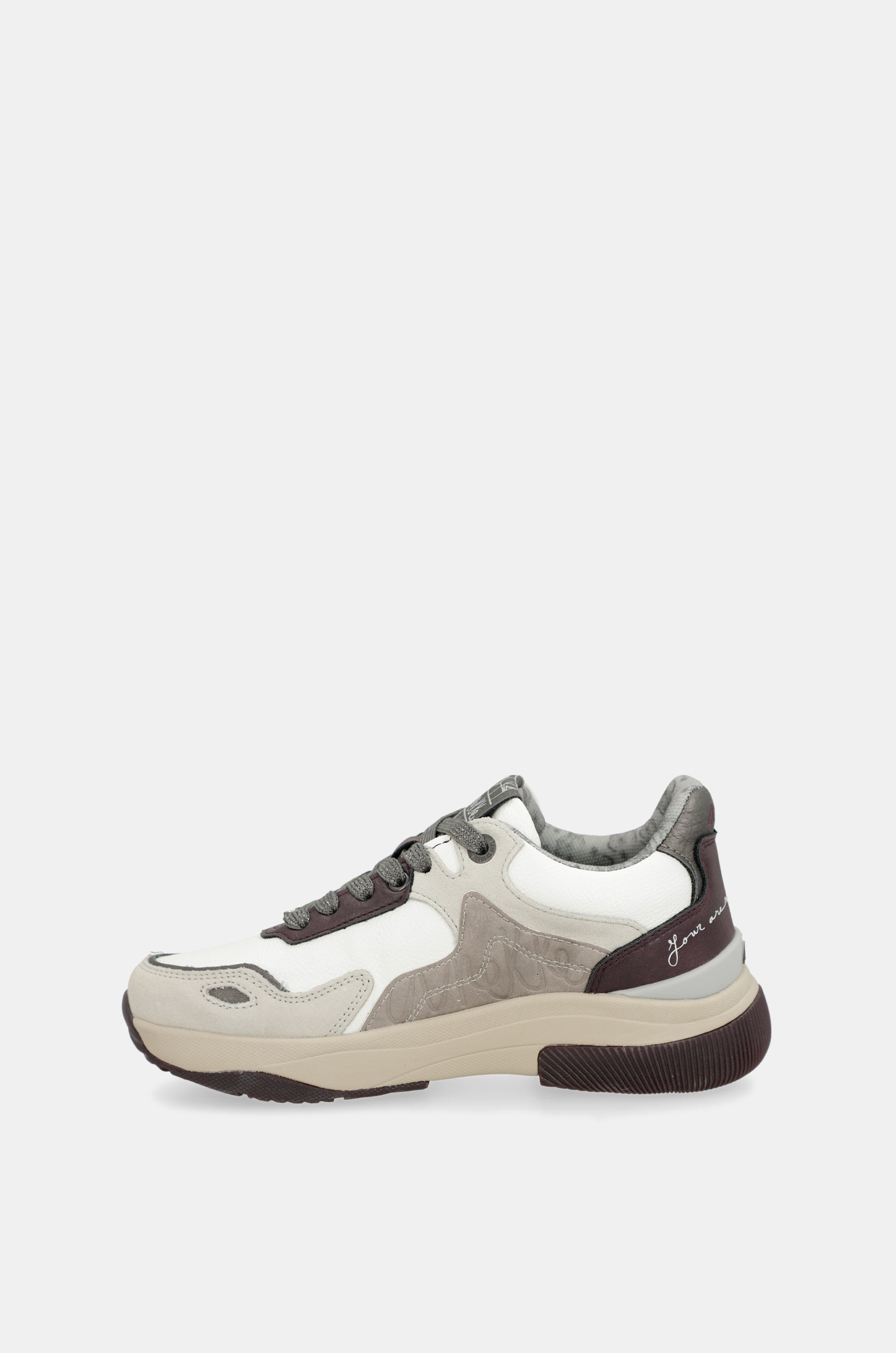 White & burgundy sneakers