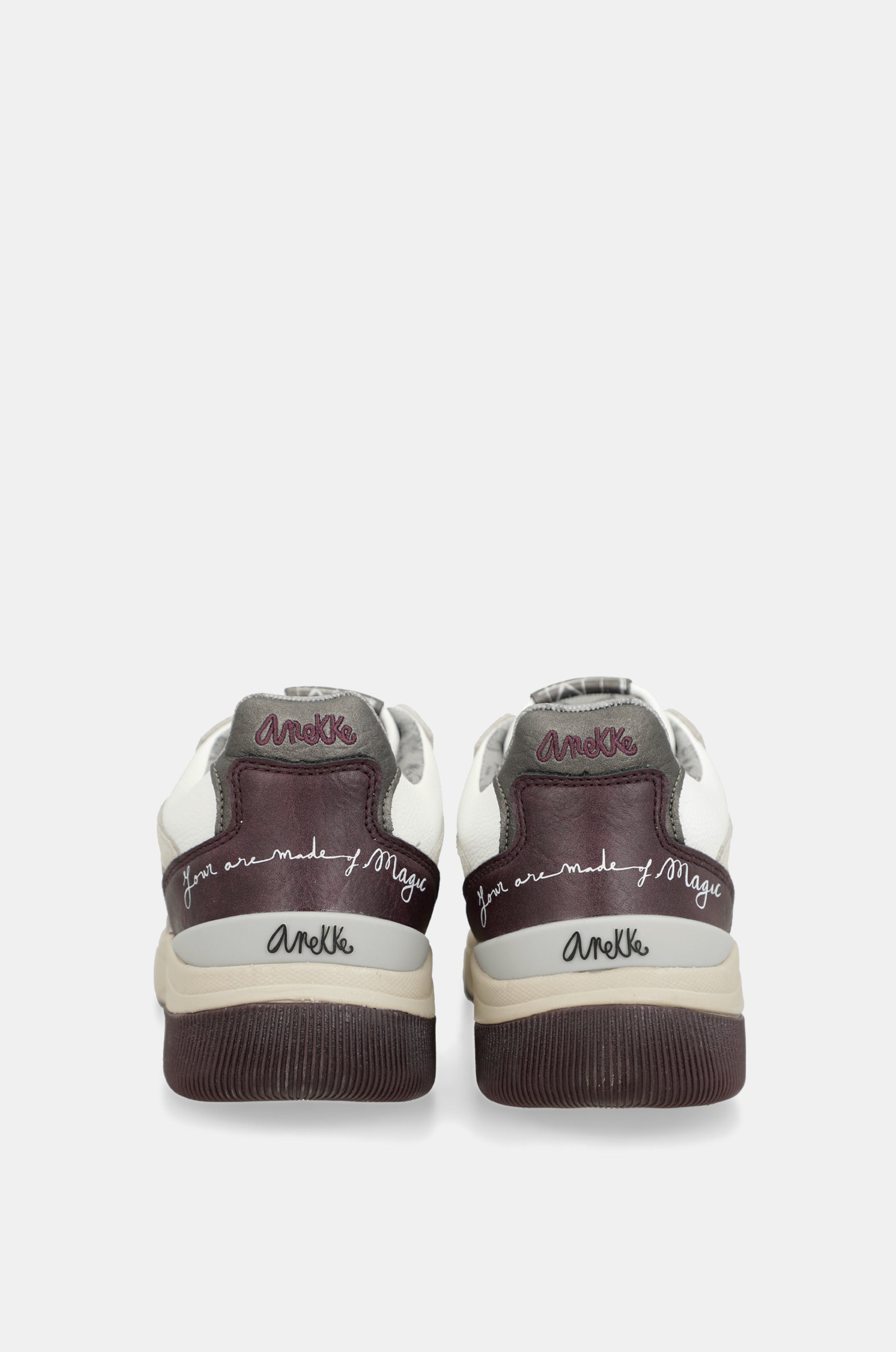 White & burgundy sneakers