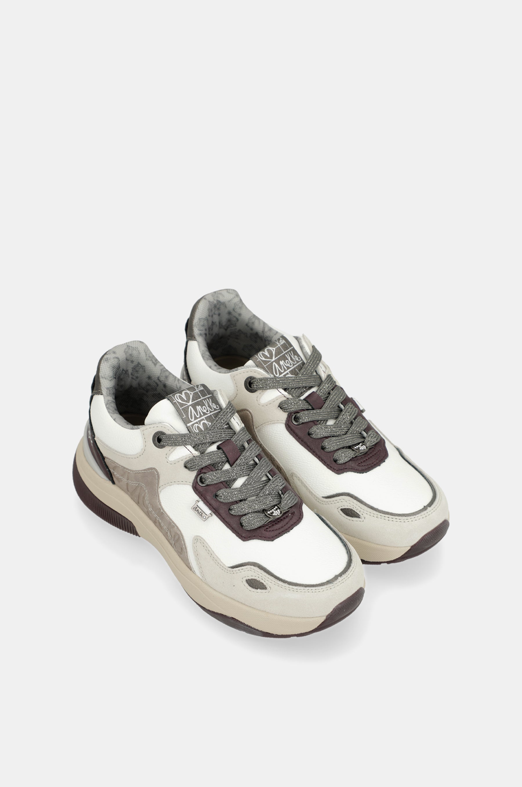 White & burgundy sneakers