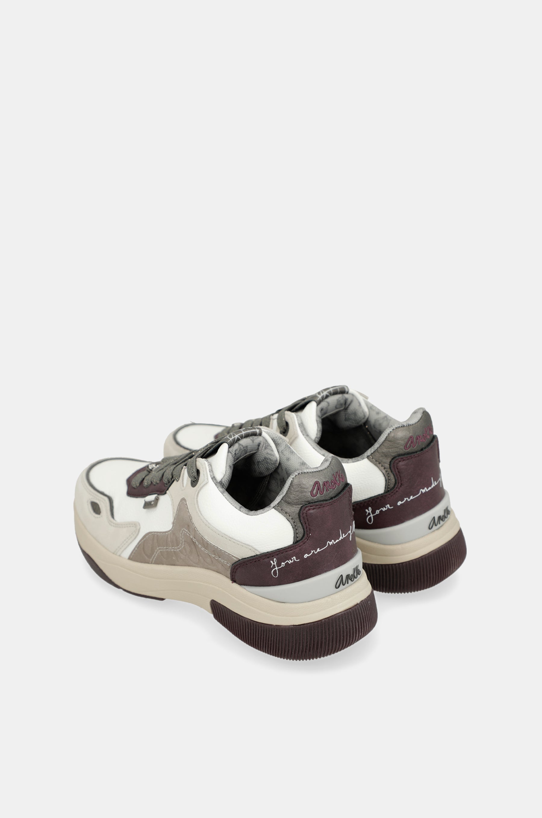 White & burgundy sneakers