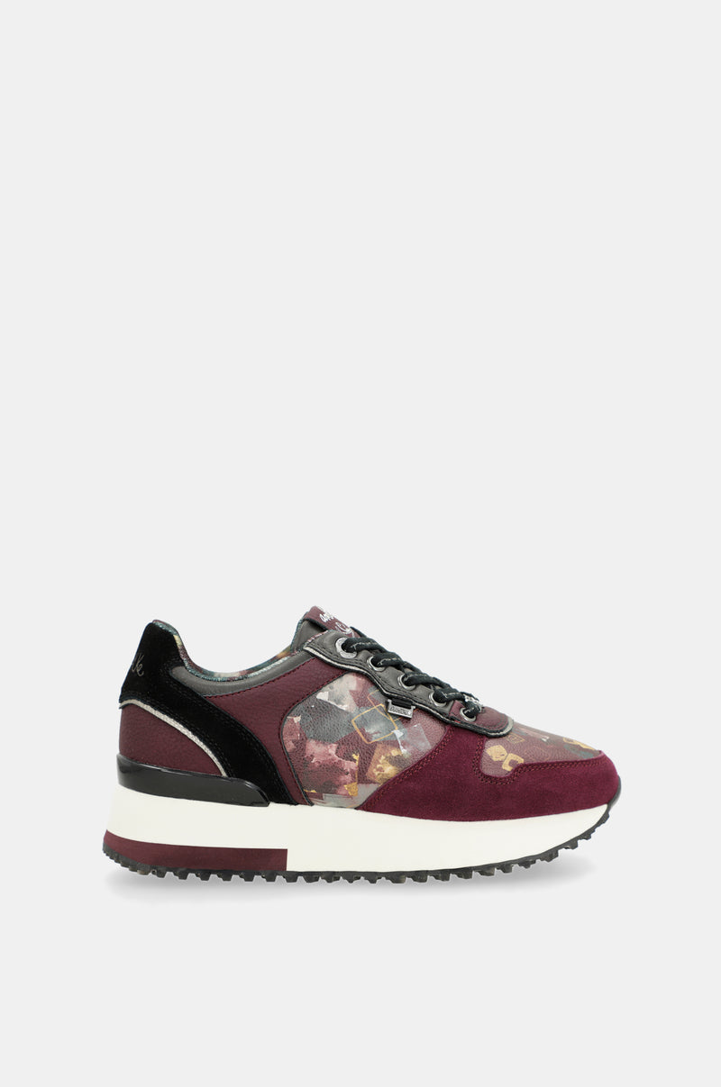 Printed burgundy platform sneakers