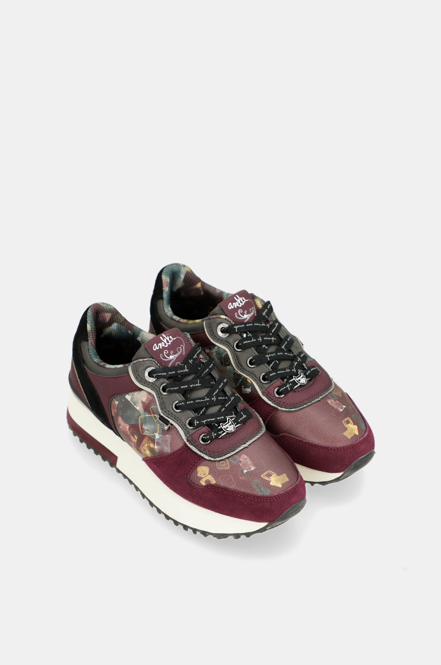 Printed burgundy platform sneakers