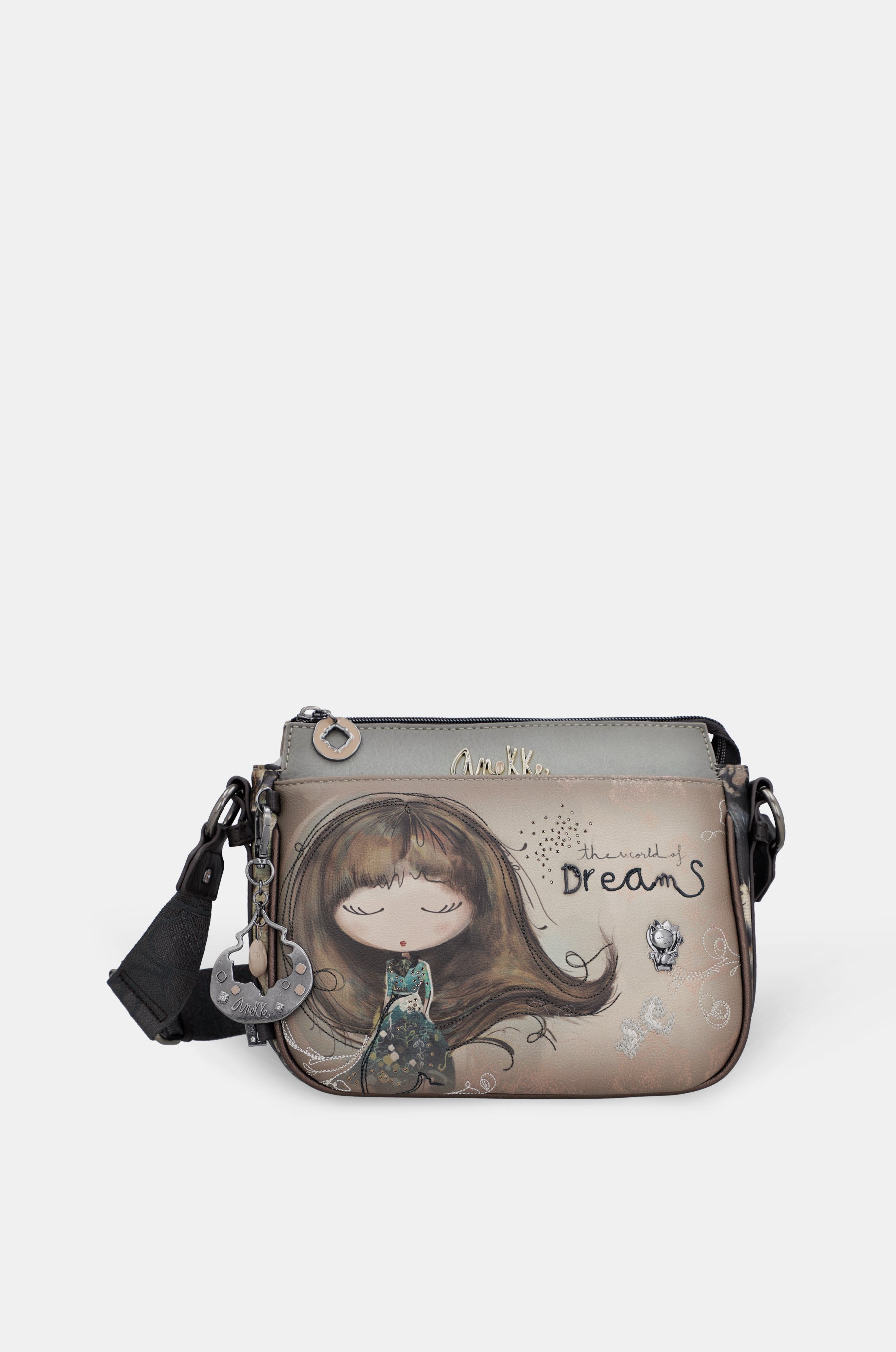 Real 3-compartment medium crossbody bag