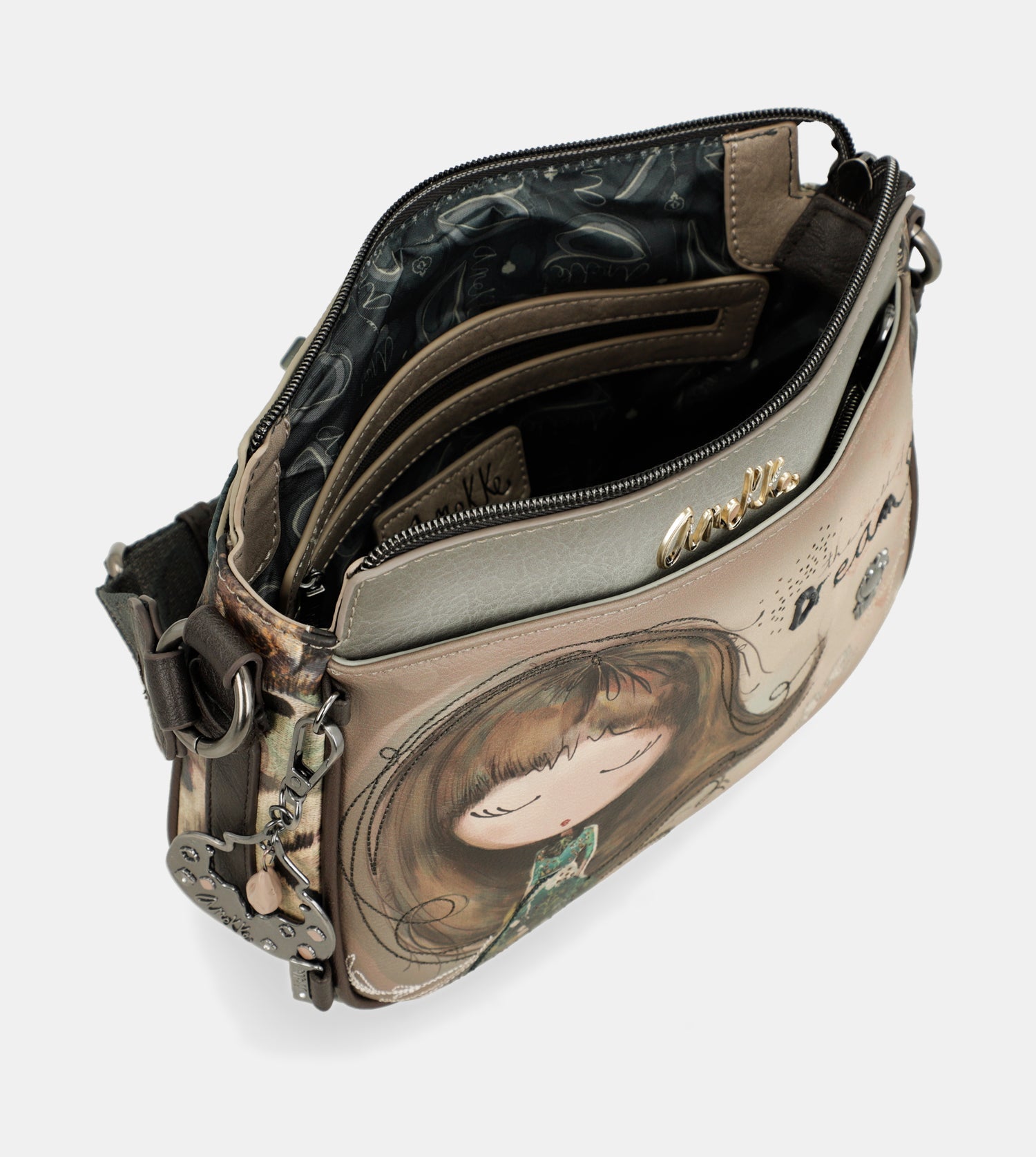 Real 3-compartment medium crossbody bag