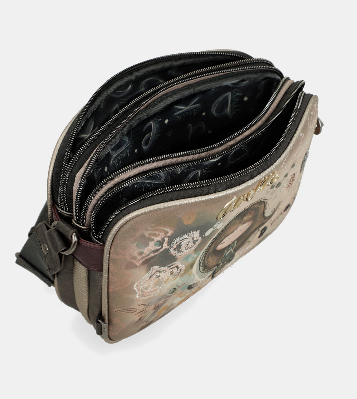 Real 3-compartment crossbody bag