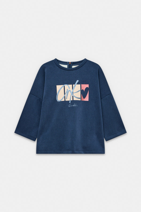 Navy-blue short-sleeve sweatshirt