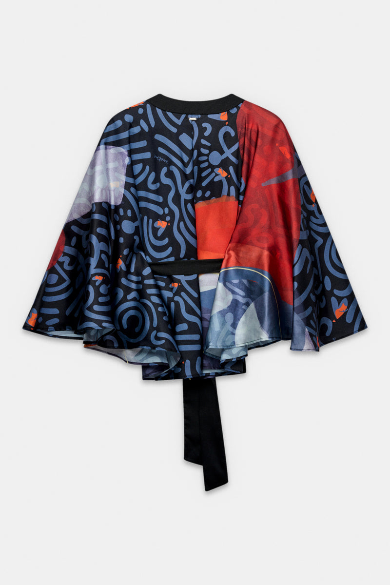 Fluid printed kimono