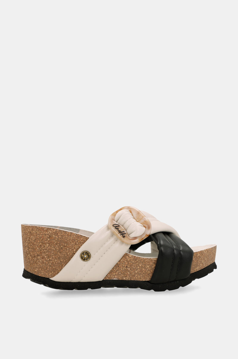 Black and white crossover sandals