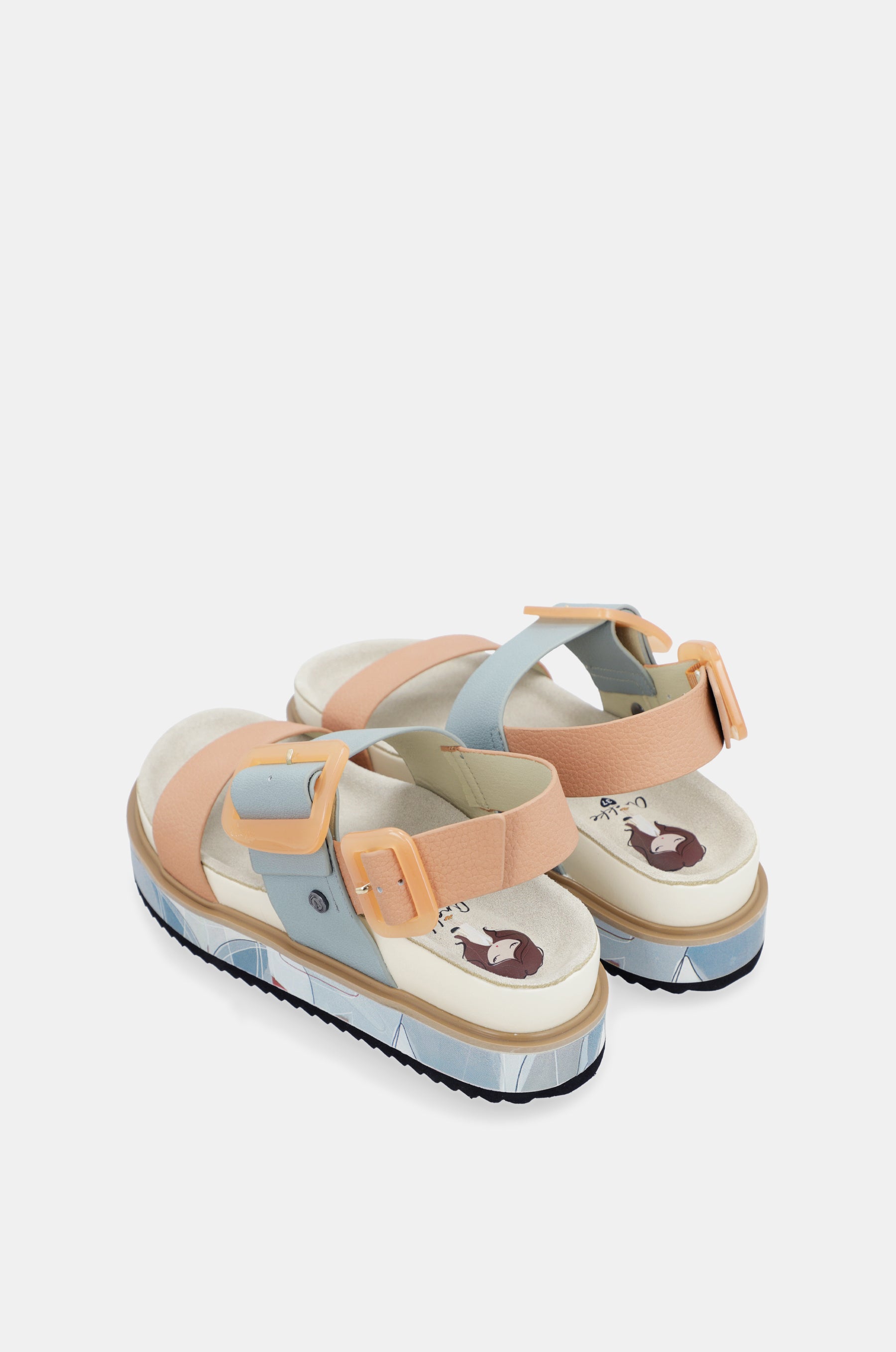 Blue and pink-orange platform sandals