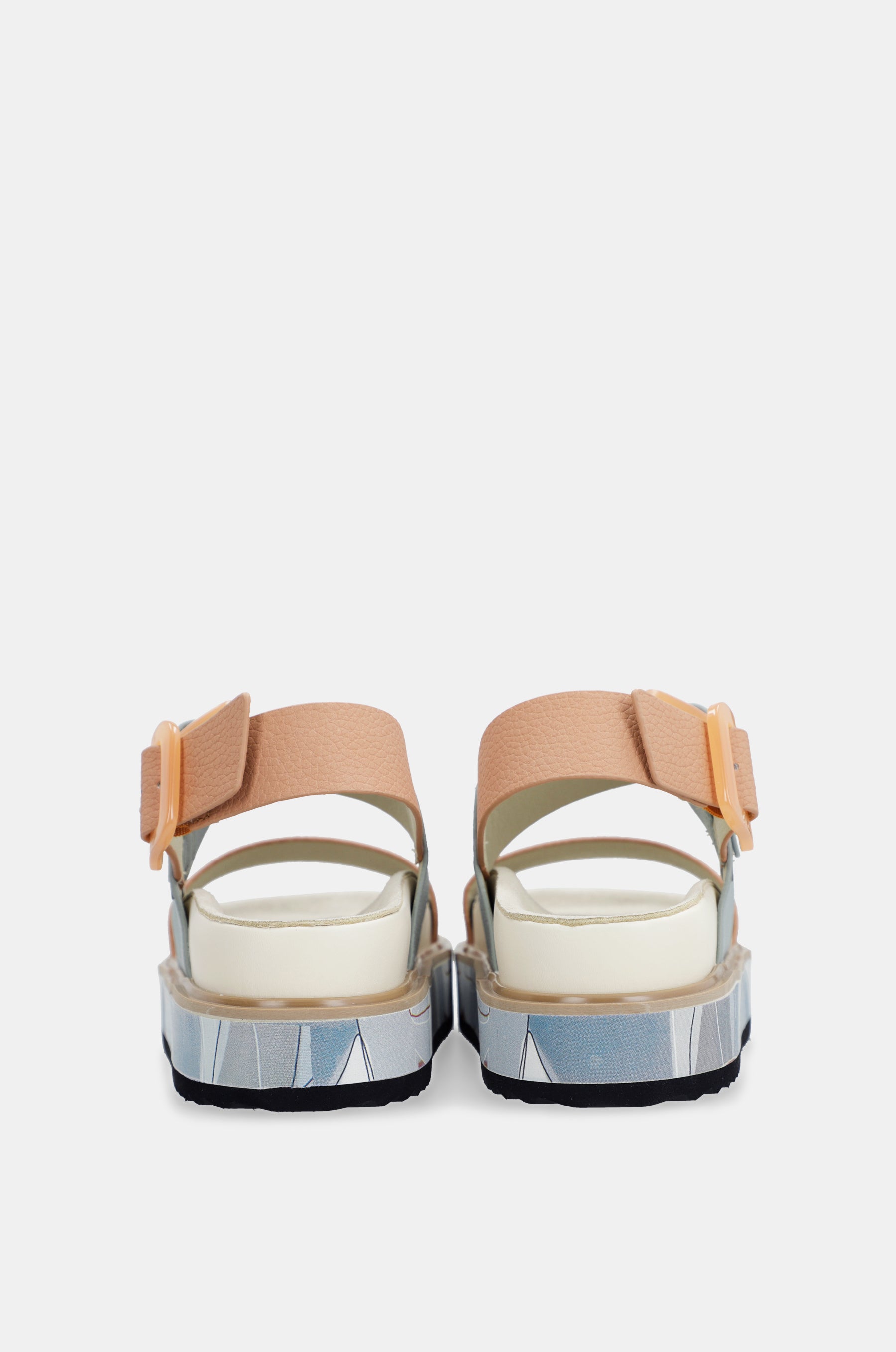 Blue and pink-orange platform sandals