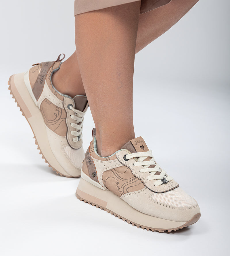 Beige platform sneakers