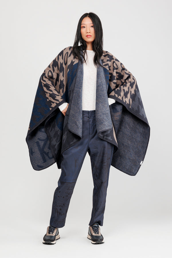 Blue & beige poncho