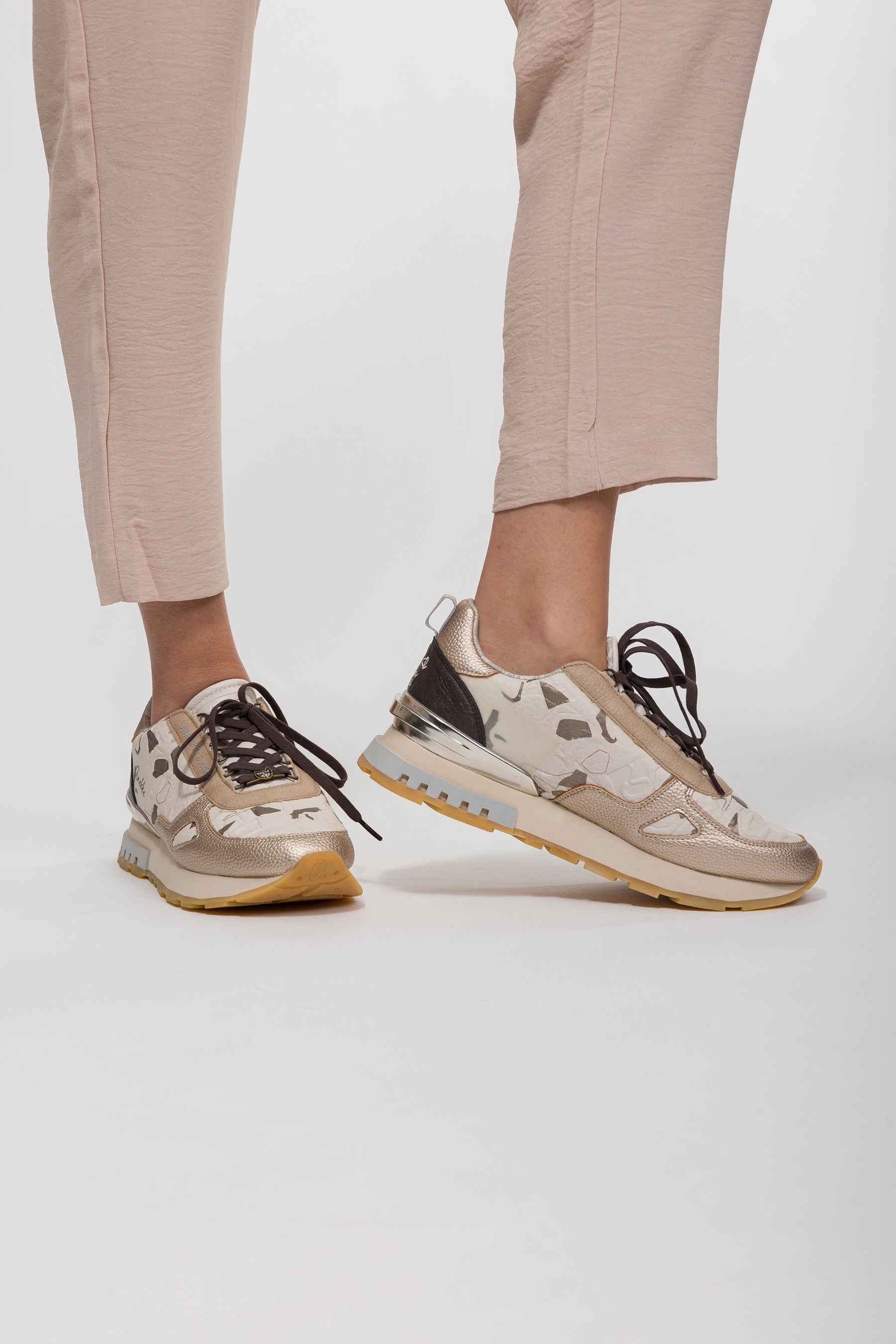 Beige and gold sneakers