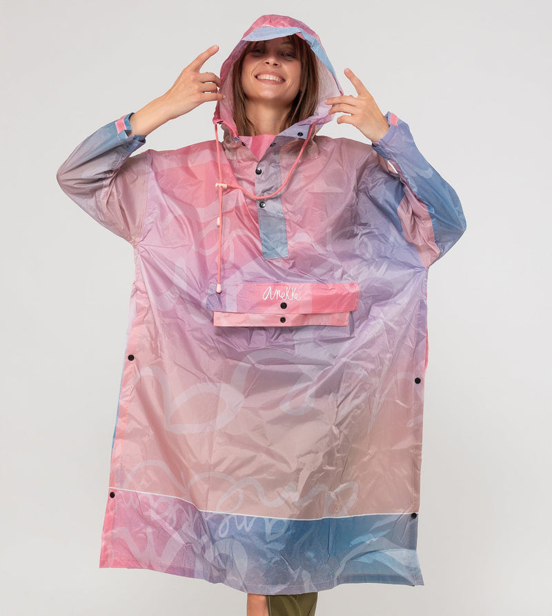 Foldable pink rain jacket