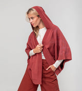 Red poncho-style jacket