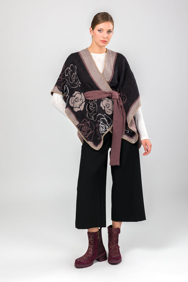 Pink & black belted poncho