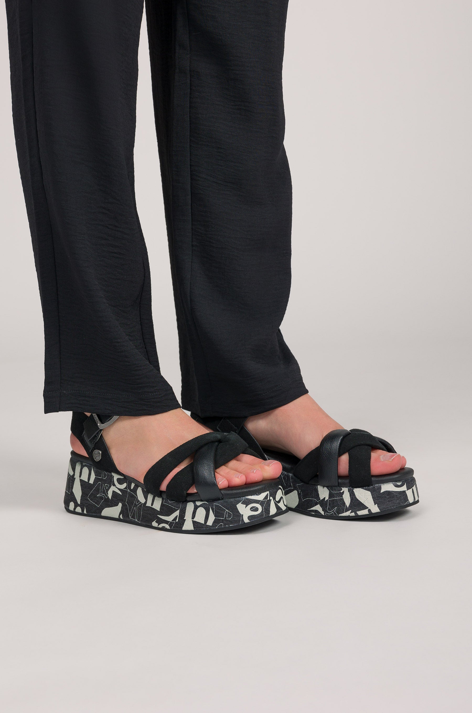 Black and white platform sandals