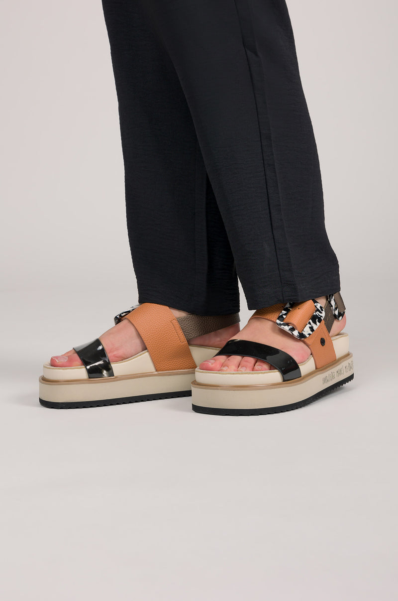 Orange and black platform sandals