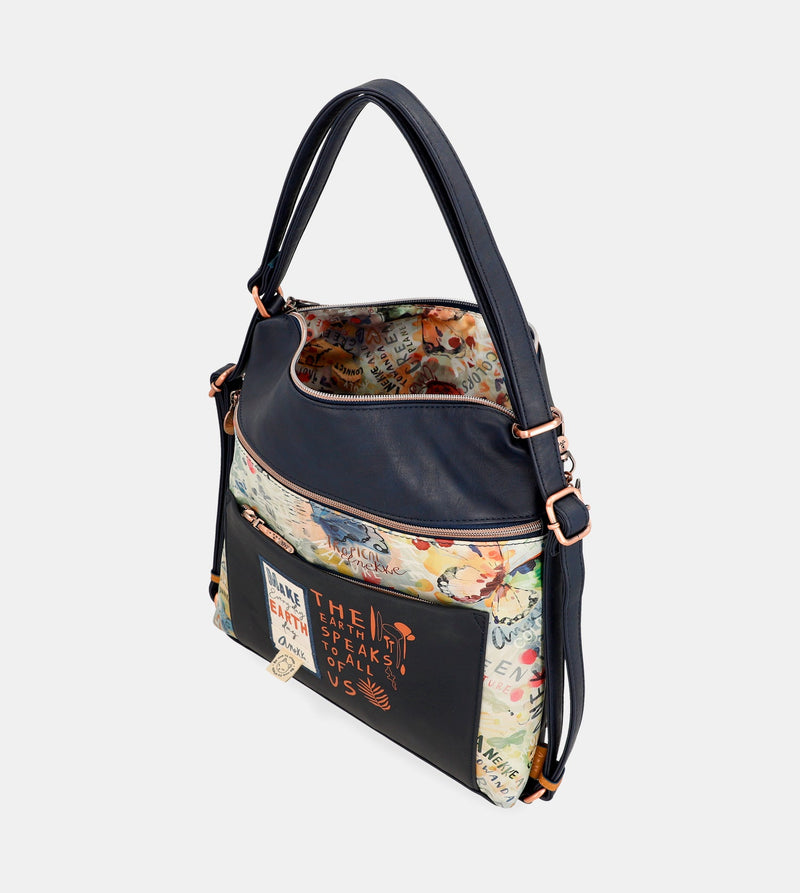 Nature Pachamama convertible navy blue bag into a rucksack