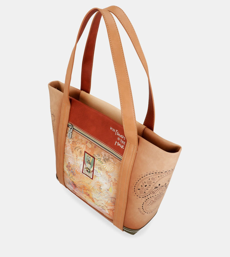 Peace & Love camel shopping bag