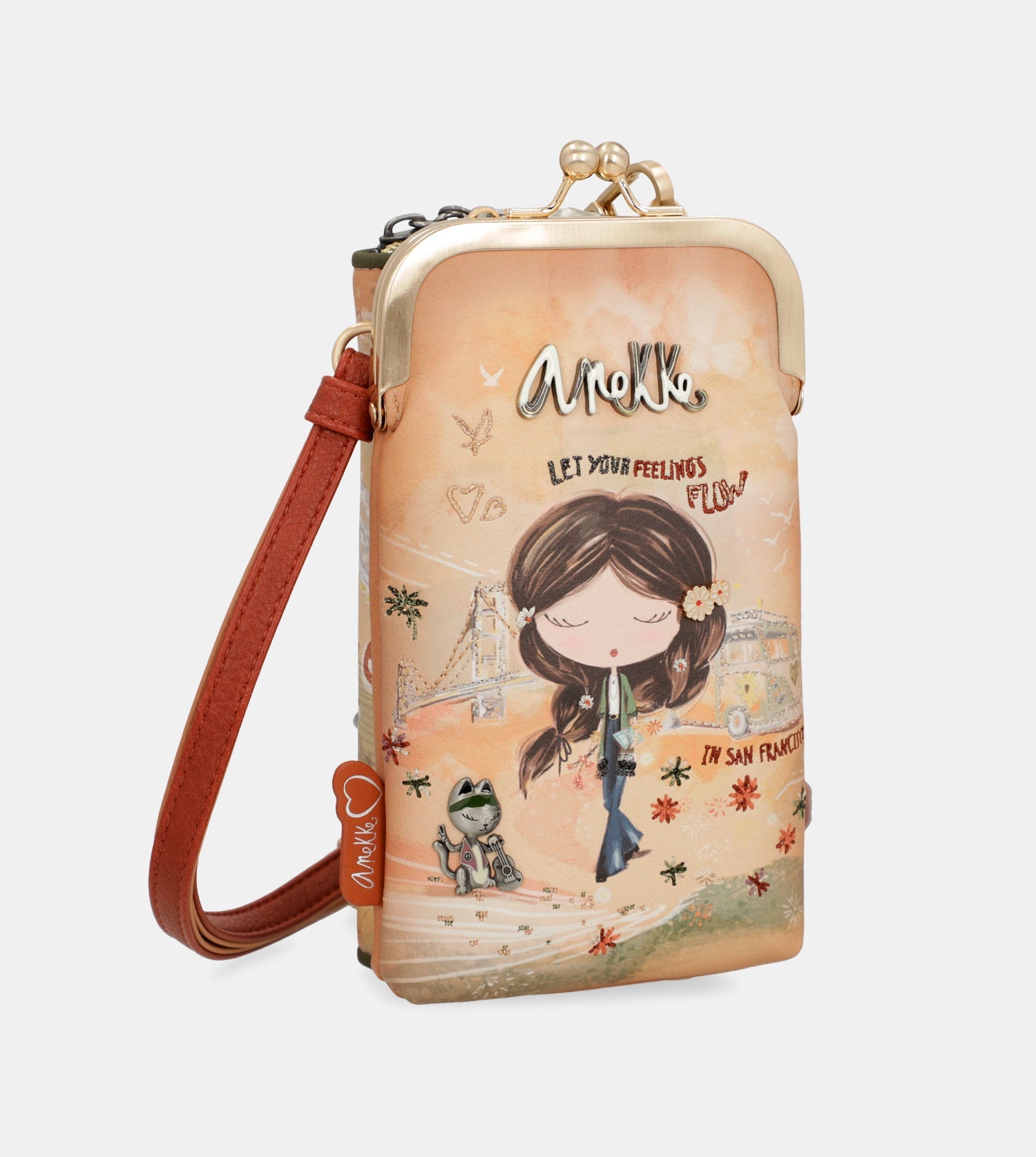 ANKEKE Borsa A Tracolla Shopper Peace & Love Camel - Stile Hippie Anni '60 Con Dettagli Unici