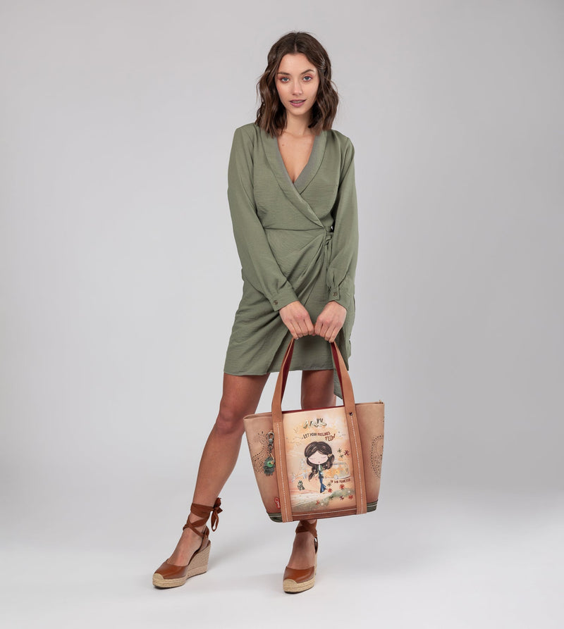 Peace & Love camel shopping bag